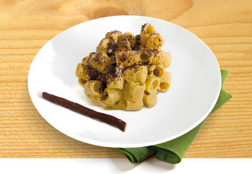 Gluten Free Mezzi Rigatoni with Peas and Black Truffle