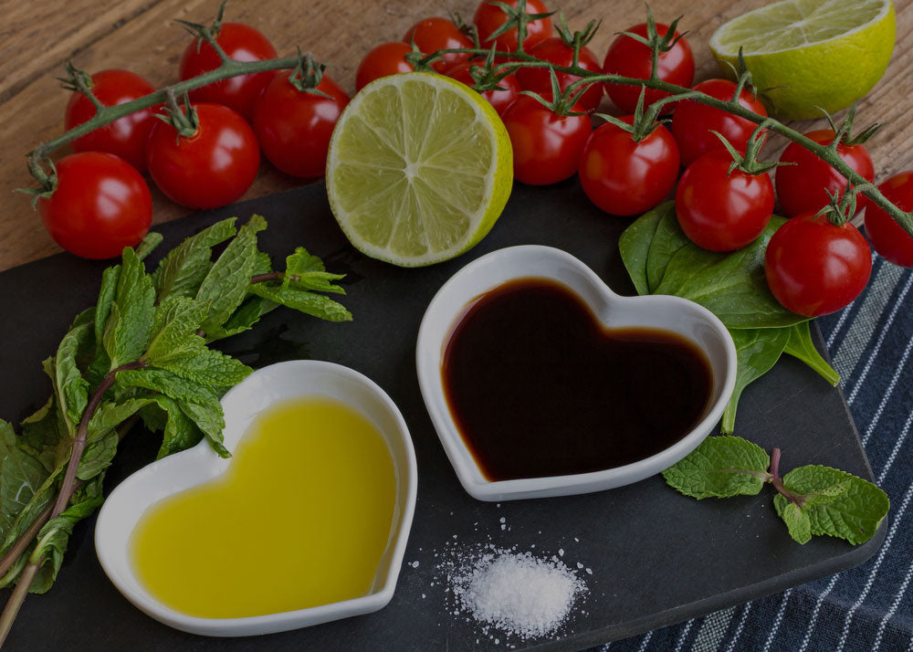 Image of Olive Oil, Balsamic Vinegar, Cherry Tomatoes, Lemon, Mint & Basil, promoting The Abruzzo Pantry.